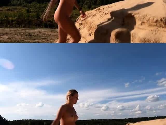 Nude Walk: Blonde Russian Teen's Naughty Sand Pit Adventure