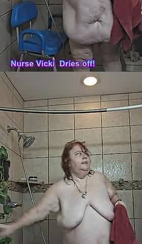 After a Hot Sshower Nurse Vicki Dries off and Does Some Other Grooming