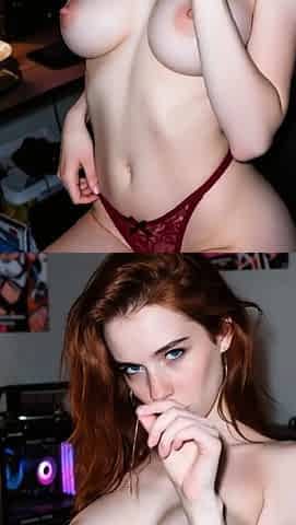 Redhead, platinum blonde, teal and brunette spreading pussie
