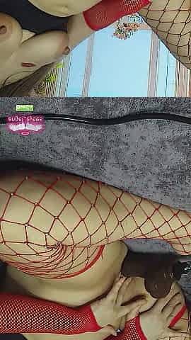 Golden-haired woman plays with her pink vagina