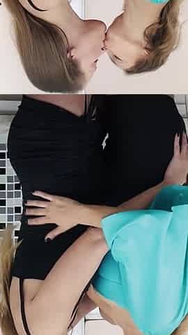 Blondes Kissing in Mini Skirt!