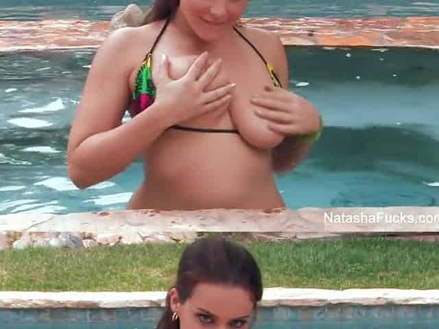 Breasty Natasha Wonderful has some solo summer pleasure by the pool