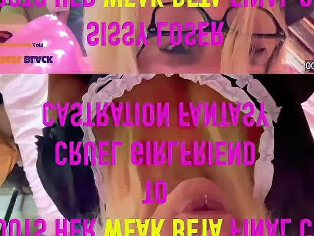 Sissy discharges her weak pathetic load to castration dream by merciless gals (HD 1080)