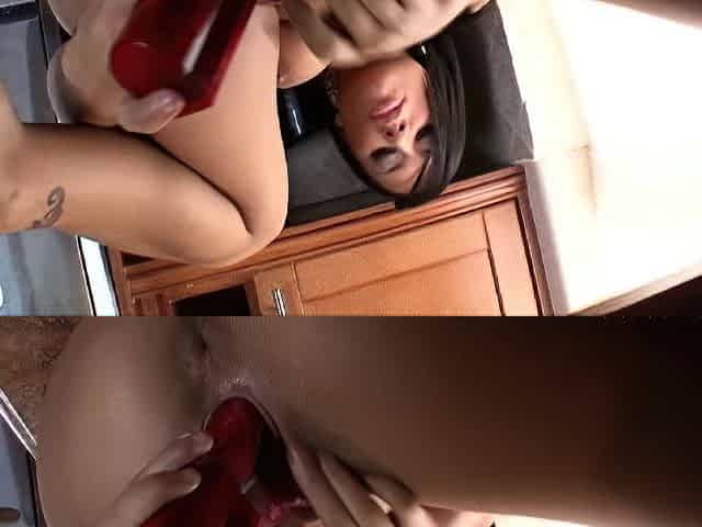 Kinky moist taco brunette anal toy play during masturbating