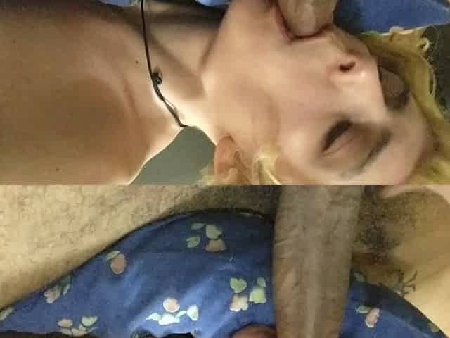 Skinny Blonde Teen Sucking a Big Veiny Cock