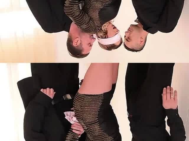 Two cocks surprised a blindfolded cutie