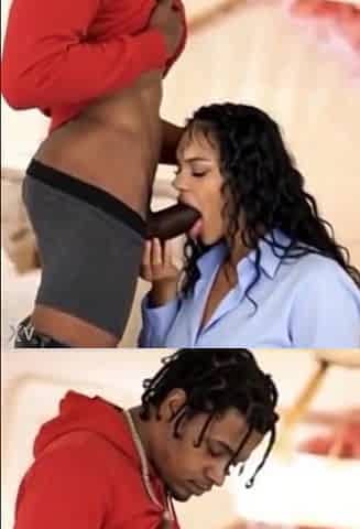 hot red bone ai blowinng on large ebony ramrod