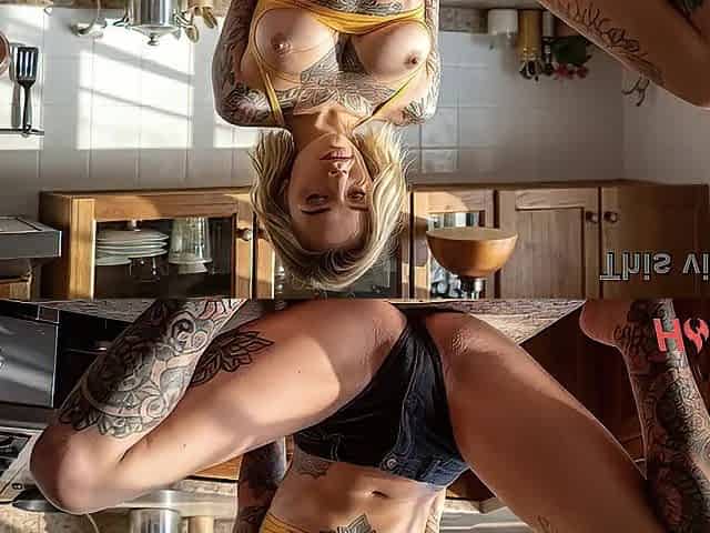 Real hawt amateur sex in the kitchen with my golden-haired wife. [AI]
