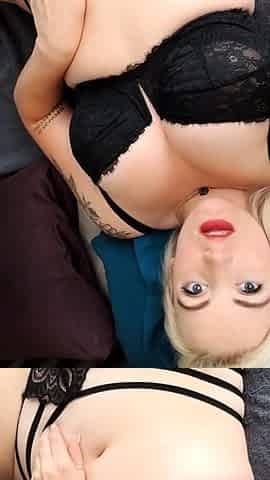 A super sexy blonde with big boobs and masturbating with a v