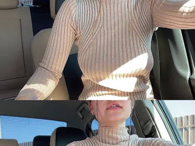 Step sister masturbates juicy cunt in the front seat of the car