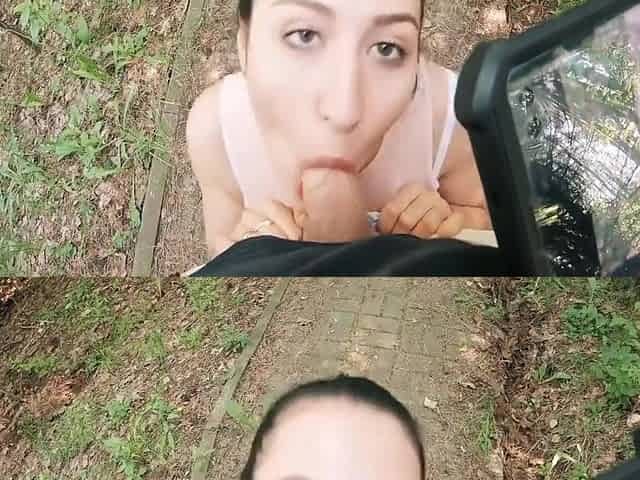 Unexpected Blowjob The Middle Of The Park - Surprise Cum In Brunettes Throat - Pov