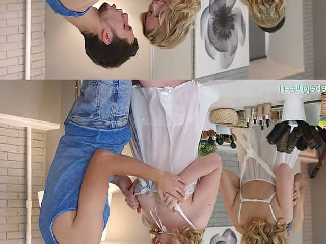 Voluptuous blond girlfriend Kiara Night is fucked and creampied in front of the mirror