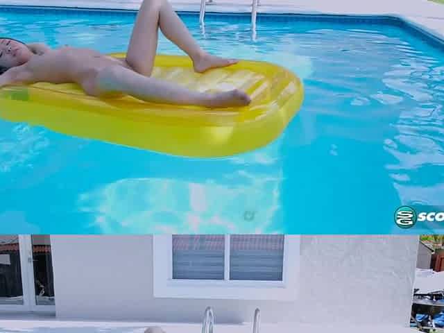 Cute Little Asian Lulu Chu Rubs Her Pussy While Floating in a Pool - Lulu Chu - 18eighteen
