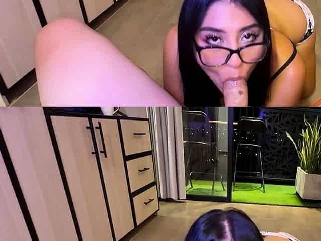 Ella rides like a cowgirl and receives a big load of cum on