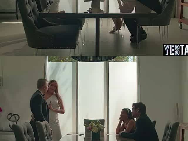 Breasty Latin chick bride girl gets her bushy cunt pounded in public by the groom