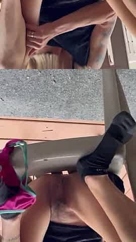 Slender granny with shaggy twat upskirt