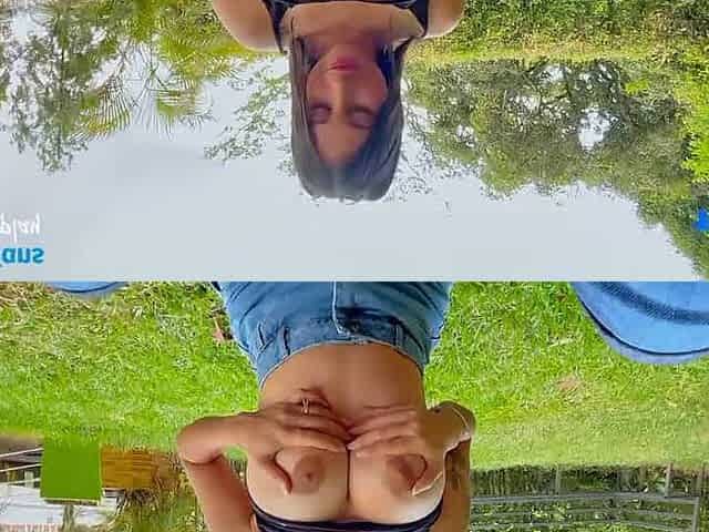 Jenifer plays with condom, splatters in public - hot XXX!