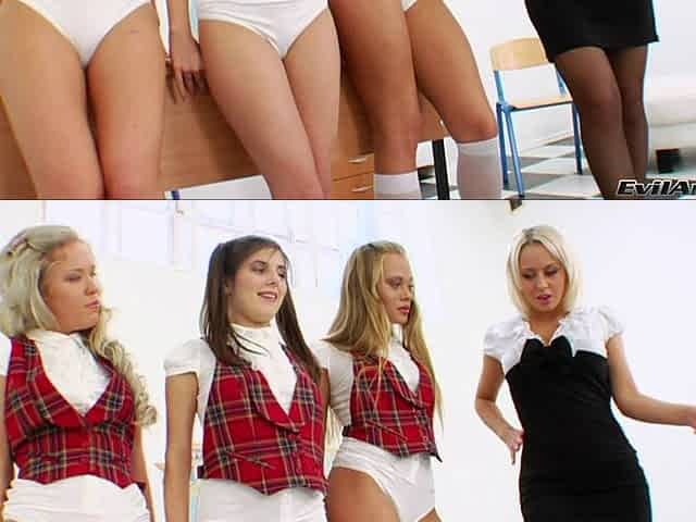 Four sexy coeds have a lesbian orgy during a sorority party