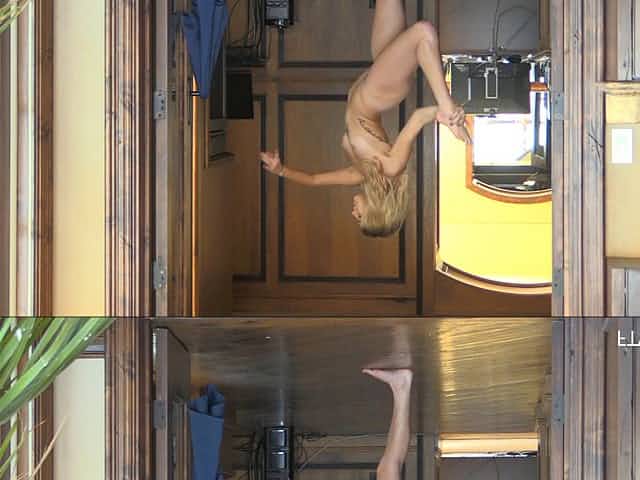 Erotic dancing and flexible poses with a cute naked blonde
