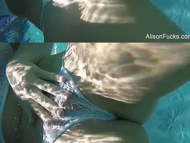Curvy Alison swims and masturbates in the pool