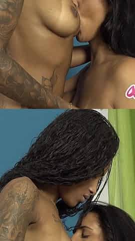 Bubble butt Latina lesbian gets pussy licked by petite ebony babe