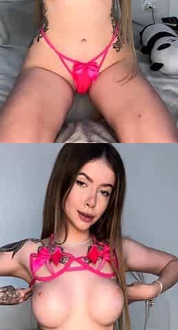 Adrianna Savu fellates a fake penis in crimson