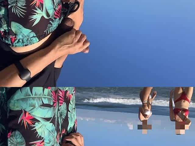 Public flash dong on the beach in front of 2 lustful gals who wish my dong