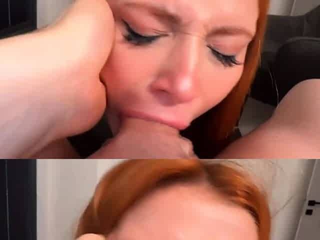 Ginger Head Babe Stuffing Her Mouth with a Thick Cock