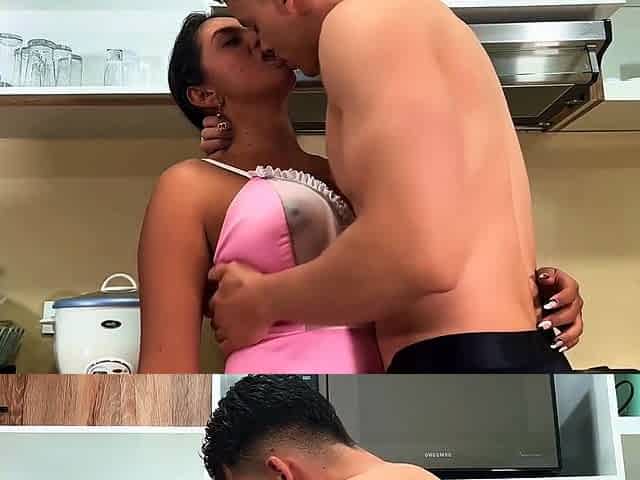 Blowjob in the kitchen, my young lover is horny all the