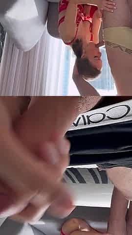MILF Fucks 2 Cocks and Get Anal & Pussy Creampie in Hotel Window / POV / Hotwife
