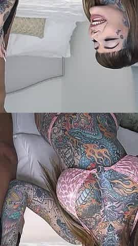 Inked Big Titty Nympho Slut Cheats on Hubby with 2 Bbcs