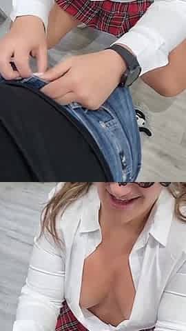 Big-assed Woman in a Miniskirt Gives a Great Blowjob and Lets Herself Be Fucked
