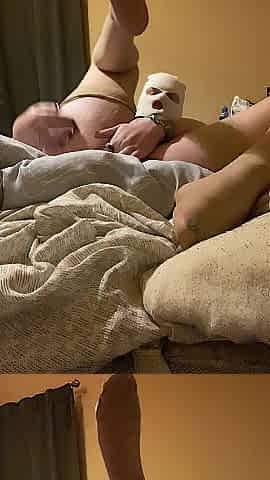Gangster Ava Venice Garlett Plays With Herself and Shows Feet in Tan Nylons and Balaclava