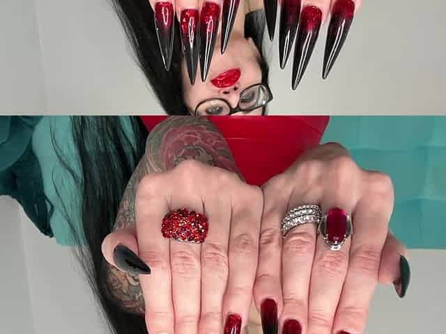 Hot Black Color Long Nails, Sharp Claws, Red Lingerie, Stockings and Tearing My Black Stockings with My Nails