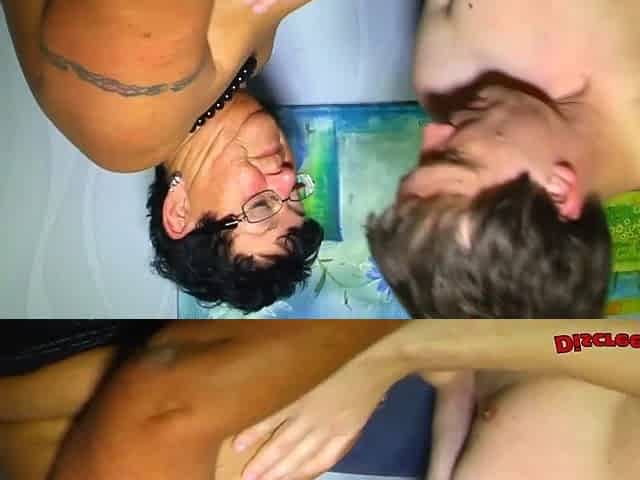 Fat granny on vacation takes young skinny guy to her room
