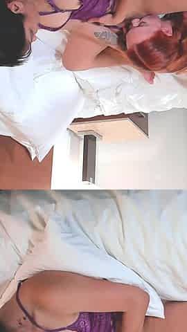Pigtailed Ginger Redhead Takes Rough Lesbian Strap on Fuck From Petite Asian Girl - with Hair Pulling and Pussy Eating