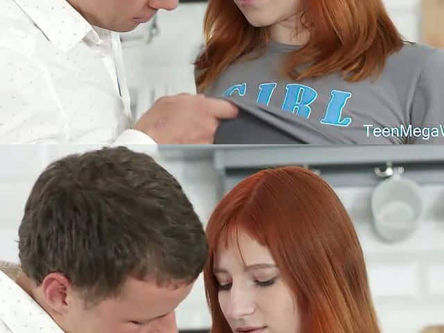 Red haired teen Emily Red gets her pussy creampied for the first time