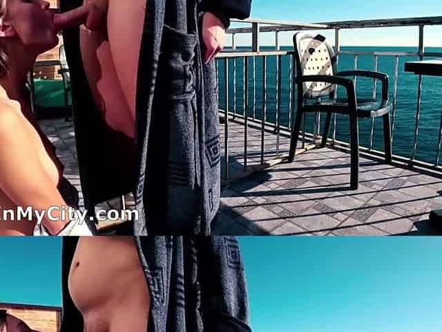 Stepsister's balcony passion ignites with oceanic sensual whispers
