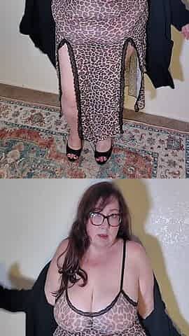 Sexy Busty Plump MILF in Sheer Leopard Print