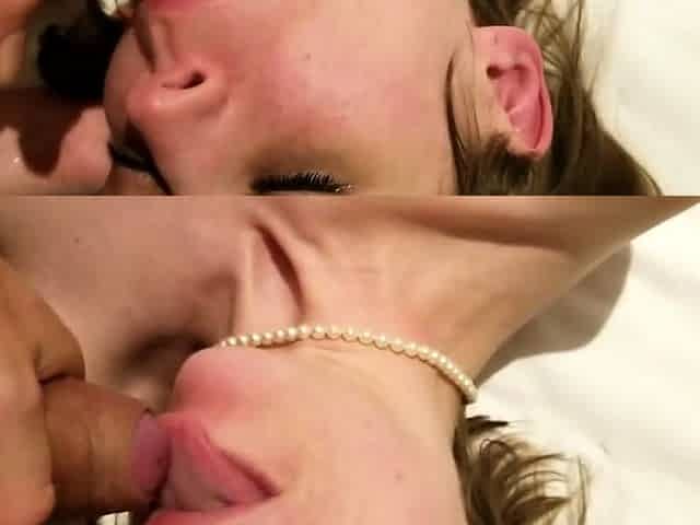 Blonde Babe's Mouthful of Cum