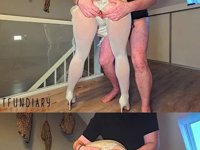 wicked bride in white hose gloryhole has screw and gets cum on stockings bang