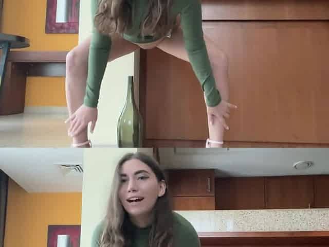 Horny babe bouncing on everything she finds at home. Even on this bottle of wine