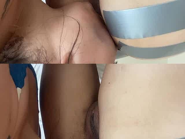Tape Stretched Ass Fetish, Melisa Sucks My Pussy Hard While It's Stretched with Adhesive Tape