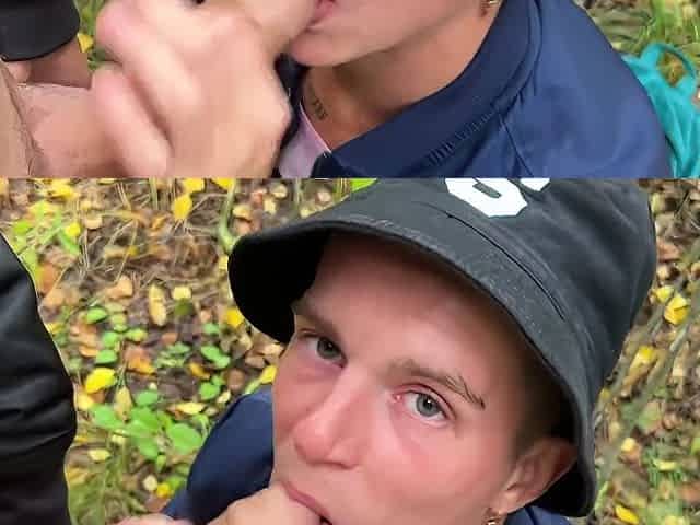 #376 Stud Catches Fellow Draining Off In The Forest And Joins To Shag Him