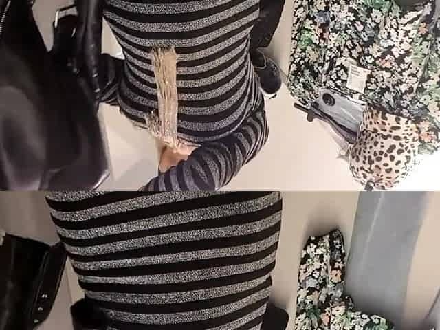 Big-tit milf publicly masturbates in a changing room