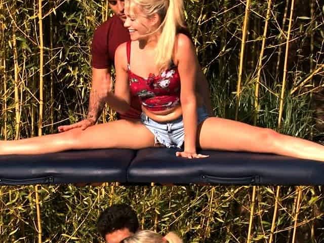 Sexy blonde fingered by horny guy outdoors