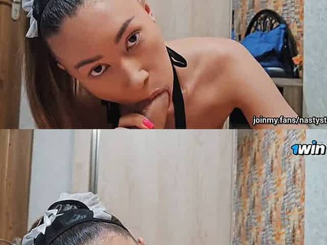 Nasty Asian maid's ass-fuck twerk and creampie make for the hottest sloppy sex, as high high-heeled slippers and pantyhose arous