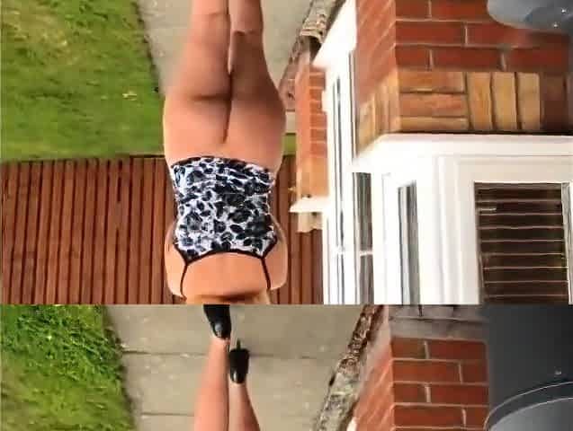 Mature In Heels Walking Around Bottomless Outdoors