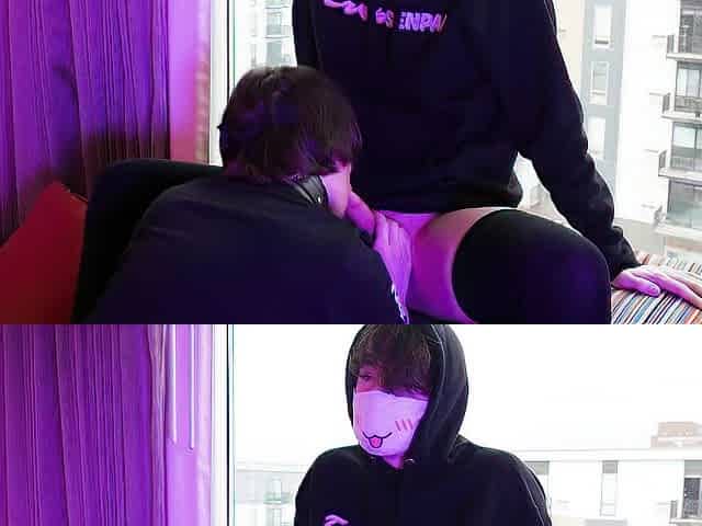 Femboy suck & bang by the hotel window