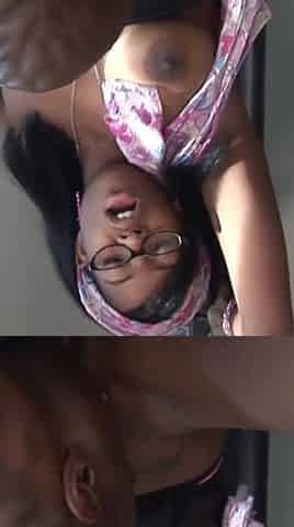 Ebony-skin Amber Star masturbates and sucks big black cock